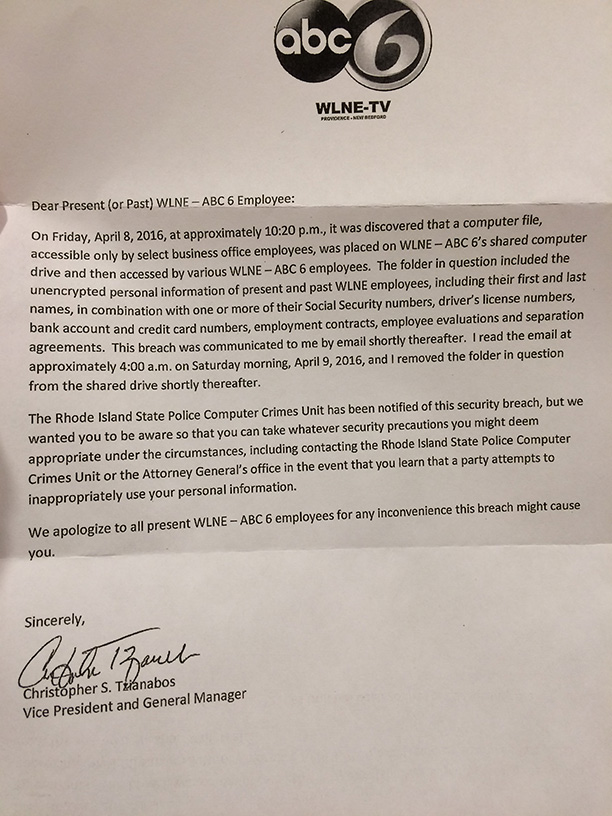Letter Sent to Current & Former WLNE Employees